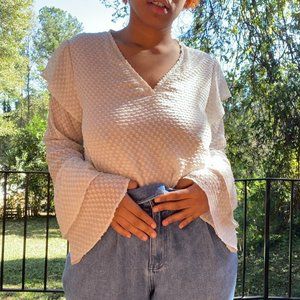 Beautiful White Textured Bell Sleeve Blouse